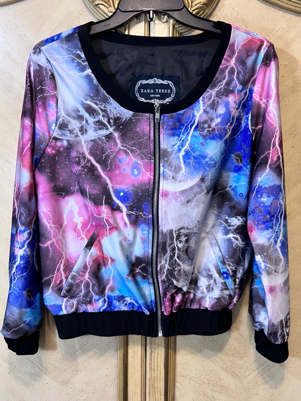 Zara Terez Multicolor Black Blue Pink Lightning Bolt Print Jacket